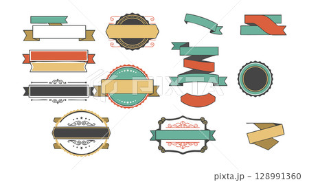 Vintage style decorative banners ribbons and badges vector collection in pastel colors 128991360