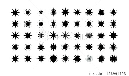 Black Starburst Shapes Collection Vector with Various Sharp and Rounded Points for Design Black Starburst Shapes Collection Vector with Various Sharp and Rounded Points for Design 128991368