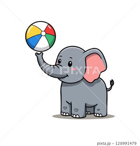 Cute elephant balancing colorful beach ball playful animal vector illustration 128991479