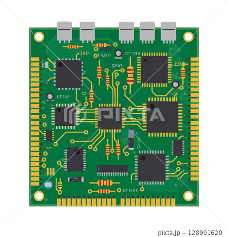 Printed Circuit Board Electronic Components Green Solder Mask Technology Illustration 128991620