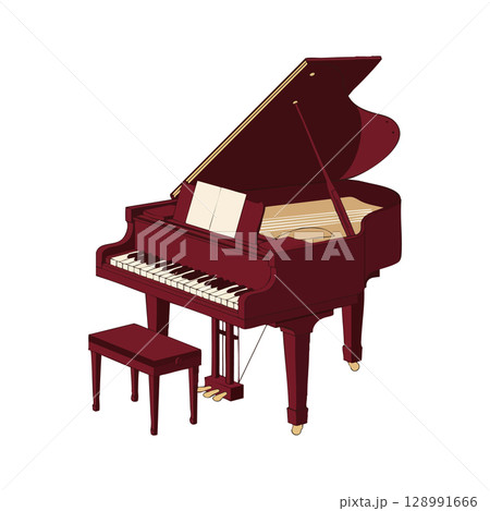 Grand piano with matching bench detailed vector illustration in burgundy red color 128991666