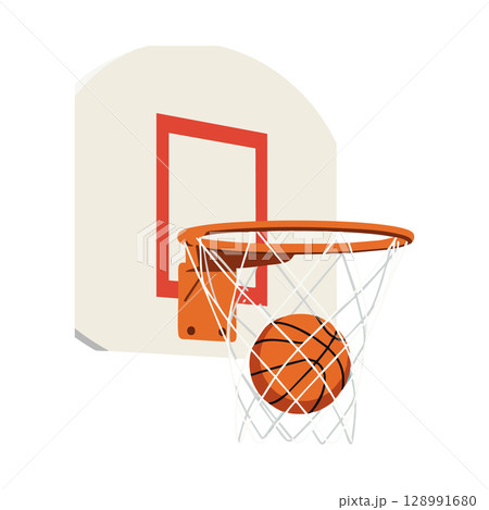 Basketball hoop with orange ball going through net vector illustration 128991680