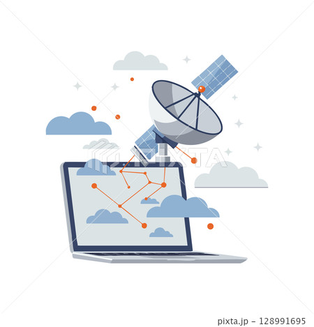 Satellite communication technology with laptop and constellation network vector illustration 128991695