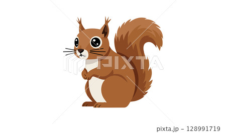 Cute brown squirrel sitting with fluffy tail vector illustration in natural pose Cute brown squirrel sitting with fluffy tail vector illustration in natural pose 128991719