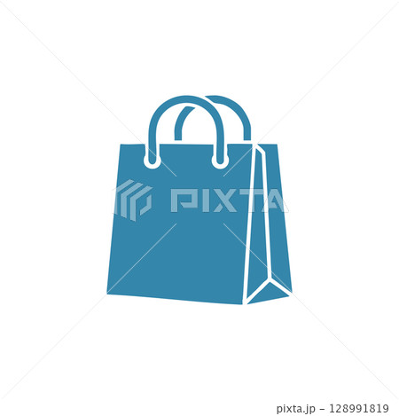 Blue shopping bag icon vector illustration with handles and side view design 128991819