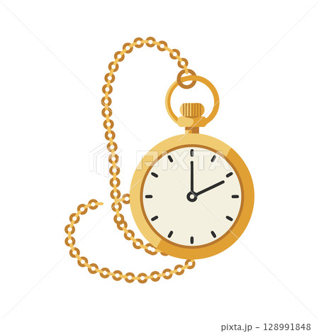 Vintage pocket watch with gold chain classic timepiece vector illustration Vintage pocket watch with gold chain classic timepiece vector illustration 128991848