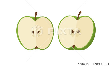 Green apple halves vector illustration with seeds and stems natural fruit design 128991851