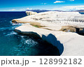 White chalk cliffs in Sarakiniko, Milos island, Cyclades, Greece 128992182