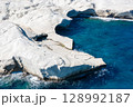 White chalk cliffs in Sarakiniko, Milos island, Cyclades, Greece 128992187