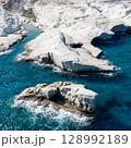 White chalk cliffs in Sarakiniko, Milos island, Cyclades, Greece 128992189