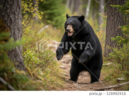 (AI生成) 山道で黒い熊に遭遇 の画像 (AI生成) 山道で黒い熊に遭遇 の画像 128992918