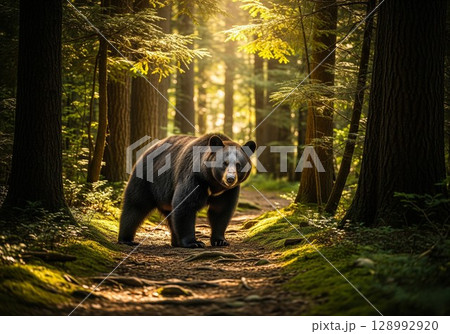 (AI生成) 山道で黒い熊に遭遇 の画像 (AI生成) 山道で黒い熊に遭遇 の画像 128992920
