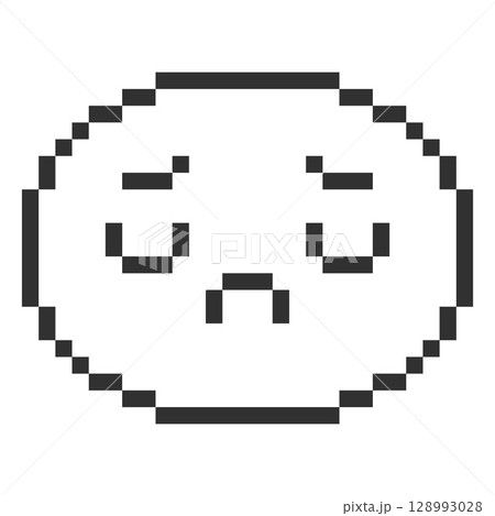 Disappointed kawaii emoji emoticon vector pixel art, black and white retro 8 bit video game sad face brows eyes downcast 128993028