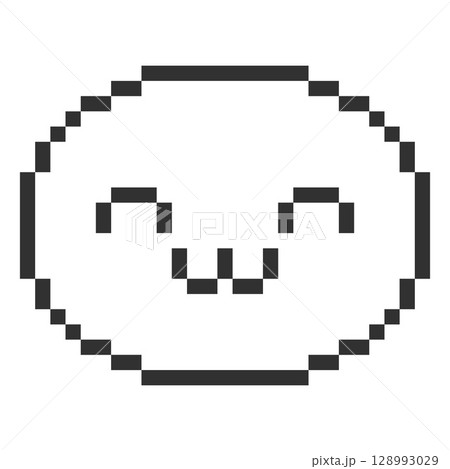 Happy kawaii emoji emoticon vector pixel art, black outline 8 bit smile face, cute funny pleased retro bitmap avatar 128993029