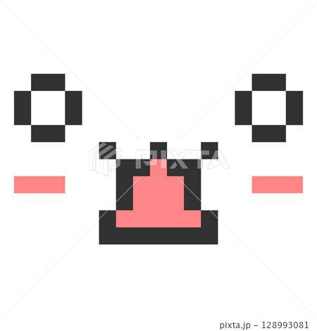 Surprised kawaii emoji emoticon vector pixel art, black and pink outline 8 bit pixelated astonished face with big eyes 128993081