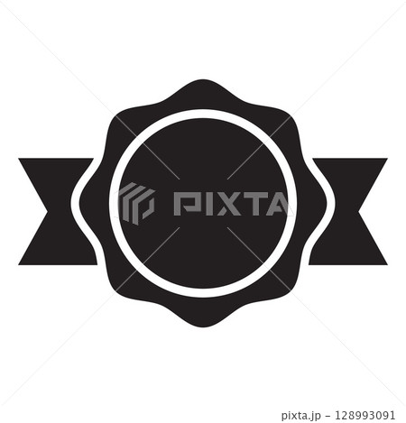 Premium quality round badge with ribbon tape, vector black medal stamp, achievement mark, guarantee label vintage style Premium quality round badge with ribbon tape, vector black medal stamp, achievement mark, guarantee label vintage style 128993091