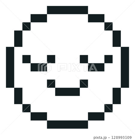 Happy emoji emoticon vector pixel art, black and white pixelated smile face, cute funny positive retro video game avatar 128993109