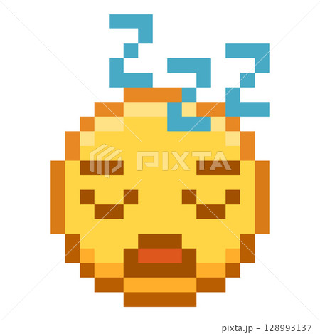 Sleeping emoji emoticon vector pixel art, yellow pixelated dream face, cute retro 8bit video game avatar rest expression 128993137