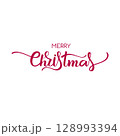 Hand-drawn "Merry Christmas" lettering in modern calligraphy. Festive typography for holiday cards, prints, invitations, and seasonal decorations. 128993394
