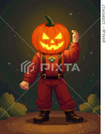 Pumpkin head character in red outfit Pumpkin head character in red outfit 128993417
