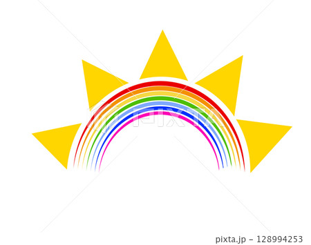 Logo rainbow and sun. hand drawn. Not AI, Vector illustration Logo rainbow and sun. hand drawn. Not AI, Vector illustration 128994253