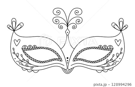 Masquerade mask for carnival black line illustration 128994296