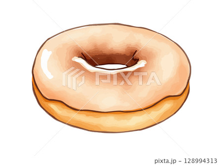 Donut with chocolate glaze watercolor. 128994313
