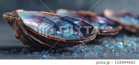Colorful shells with sparkling crystals 128994682