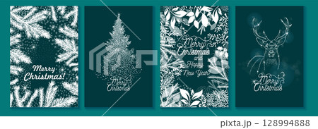 Merry Christmas and Happy New Year Set of greeting cards. Hand drawn. Not AI, Vector illustration Merry Christmas and Happy New Year Set of greeting cards. Hand drawn. Not AI, Vector illustration 128994888