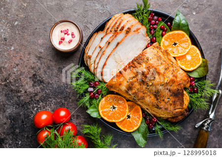 Roasted turkey breast Roasted turkey breast 128995018