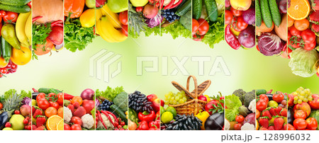 Beautiful frame of healthy bright fruits and vegetables 128996032