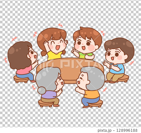 Illustration of a family discussing around a table Illustration of a family discussing around a table 128996188
