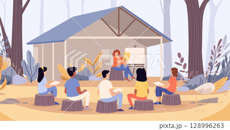 Outdoor classroom teacher students learning...のイラスト素材 [128996263] - PIXTA