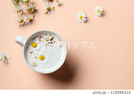 Chamomile moon milk, chamomile tea latte 128996318
