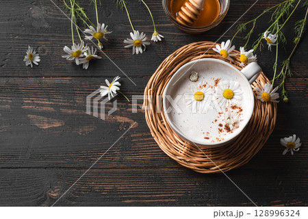 Chamomile moon milk, chamomile tea latte 128996324
