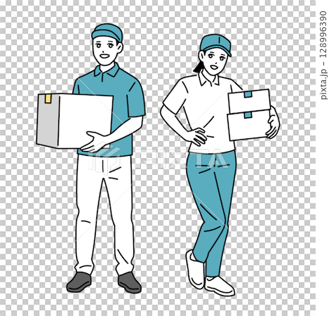 搬運行李的男女送貨員 128996390
