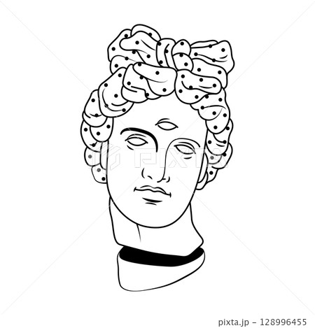 Mystic woman statue head with third eye. Vector sculpture with female face and dots. Sliced antique or mythological, surreal and bizarre monument. Greek fantasy portrait and mythology weird art. Mystic woman statue head with third eye. Vector sculpture with female face and dots. Sliced antique or mythological, surreal and bizarre monument. Greek fantasy portrait and mythology weird art. 128996455