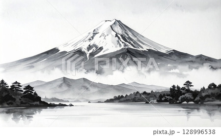 富士の墨絵 / Ink Painting of Mount Fuji 128996538