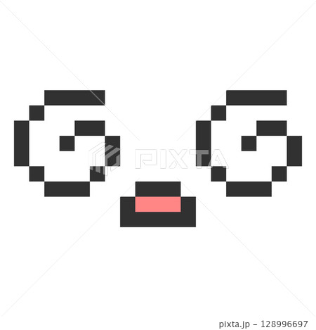 Dizzy kawaii emoji emoticon vector pixel art, black outline 8 bit surprised, amazement shock expression face spiral eyes 128996697