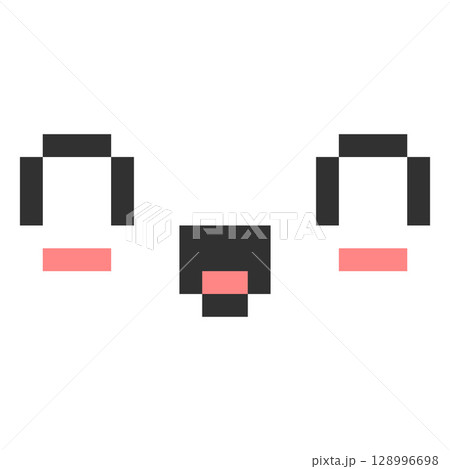 Happy kawaii emoji emoticon vector pixel art, black and pink outline 8 bit smile face, cute avatar positive expression 128996698