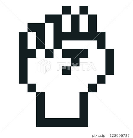 Hand fist gesture vector pixel art, black outline 8 bit retro video game fight or protest symbol, clenched arm Hand fist gesture vector pixel art, black outline 8 bit retro video game fight or protest symbol, clenched arm 128996725