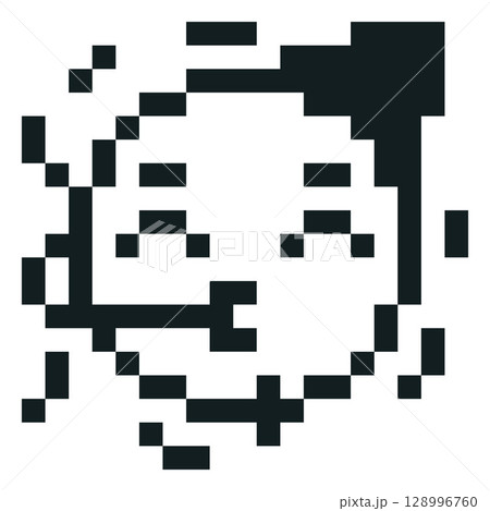 Festive surprise emoji emoticon vector pixel art, black outline face with cone hat and whistle happy holiday celebration 128996760