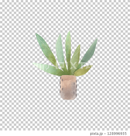 Succulent in a concrete pot. Interior decoration in minimalist Japanese style. Isolated watercolor illustration. Succulent in a concrete pot. Interior decoration in minimalist Japanese style. Isolated watercolor illustration. 128996935