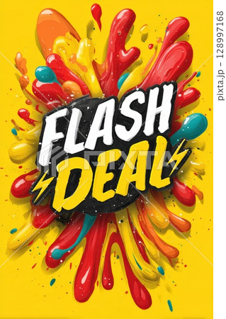 Vibrant Flash Deal Banner with Dynamic Wave Pattern and Lightning Icon 128997168
