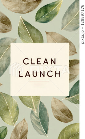 Wellness Banner with Leaf Pattern and "Clean Launch" Header 128997176