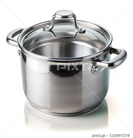 Stainless Steel Pot With Lid. Generative AI Stainless Steel Pot With Lid. Generative AI 128997259