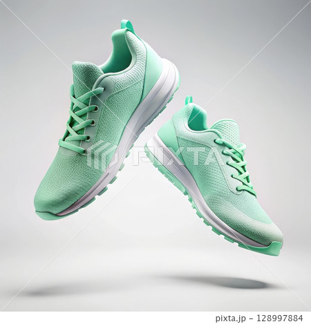 Flying Mint Green Sneakers. Generative AI 128997884