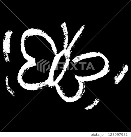 Butterfly white chalk hand painting on black background, cute insect crayon outline, vector doodle wild fauna, kids art Butterfly white chalk hand painting on black background, cute insect crayon outline, vector doodle wild fauna, kids art 128997981