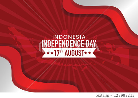 Indonesia Independence Day Banner with Red Gradient, Wavy Elements, and Map illustration.Indonesia Independence Day Banner with Red Gradient and Wavy Flags. Vector illustration 128998213