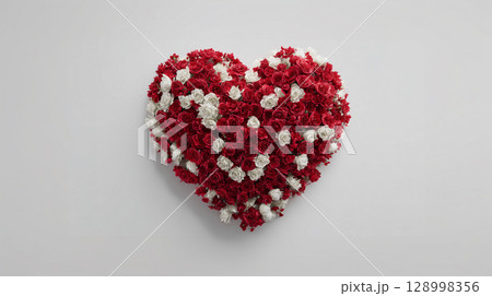 白と赤の薔薇で作ったハート 白と赤の薔薇で作ったハート 128998356